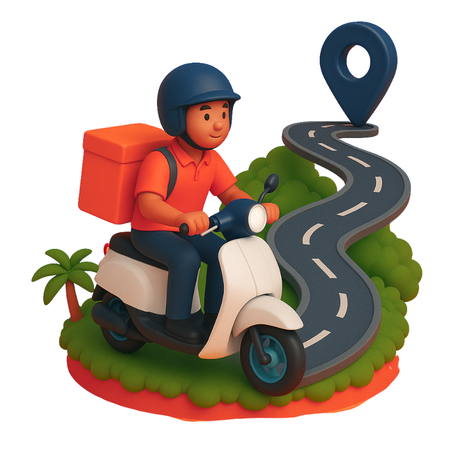 KOHME rider on a scooter on an island road